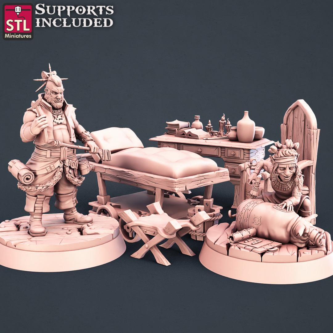3D Printed STL Miniatures Tattoo Artist Set 28 - 32mm War Gaming D&D
