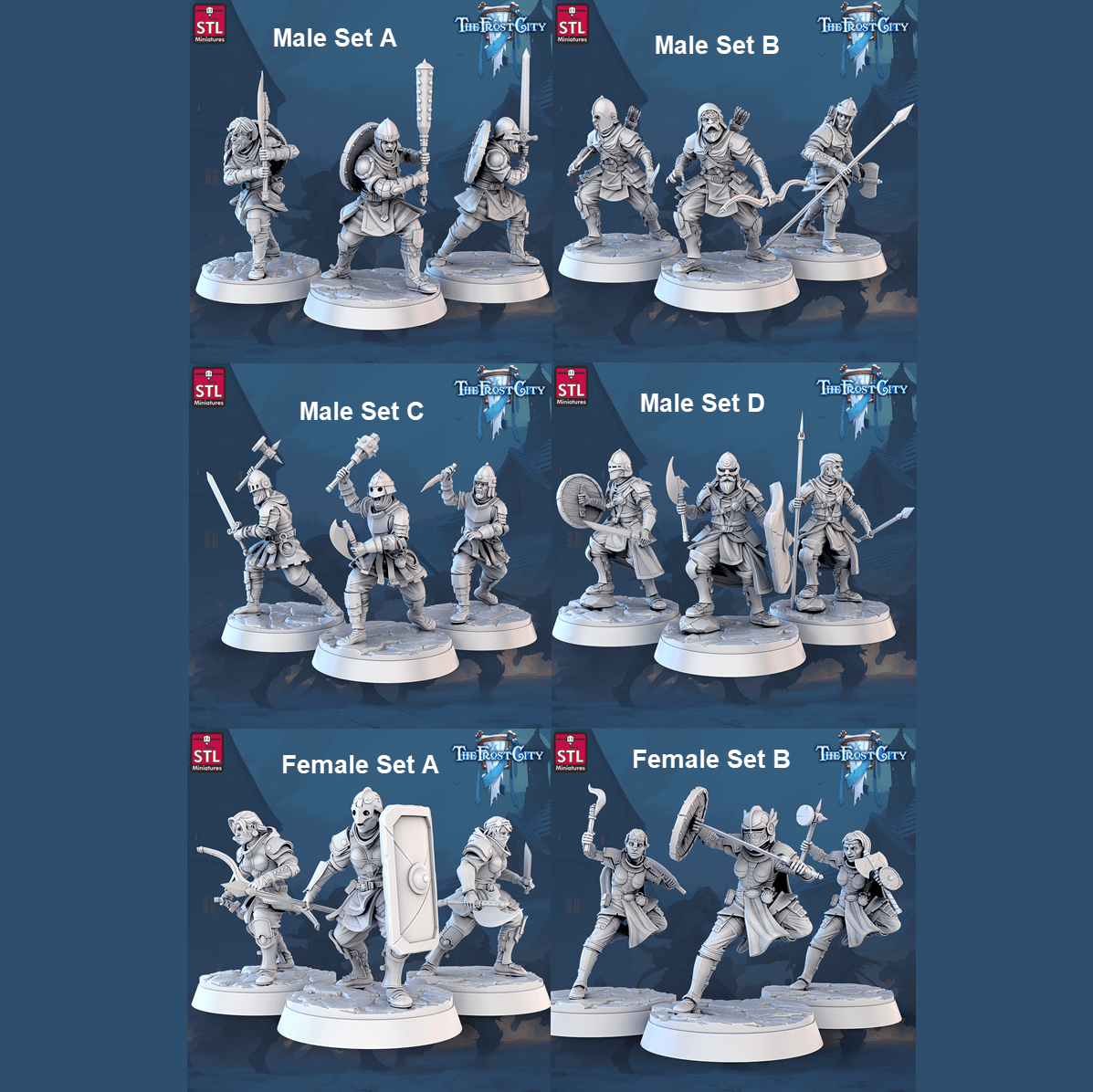 3D Printed STL Miniatures The Frost City Army Knights - Modular 28 - 32mm War Gaming D&D