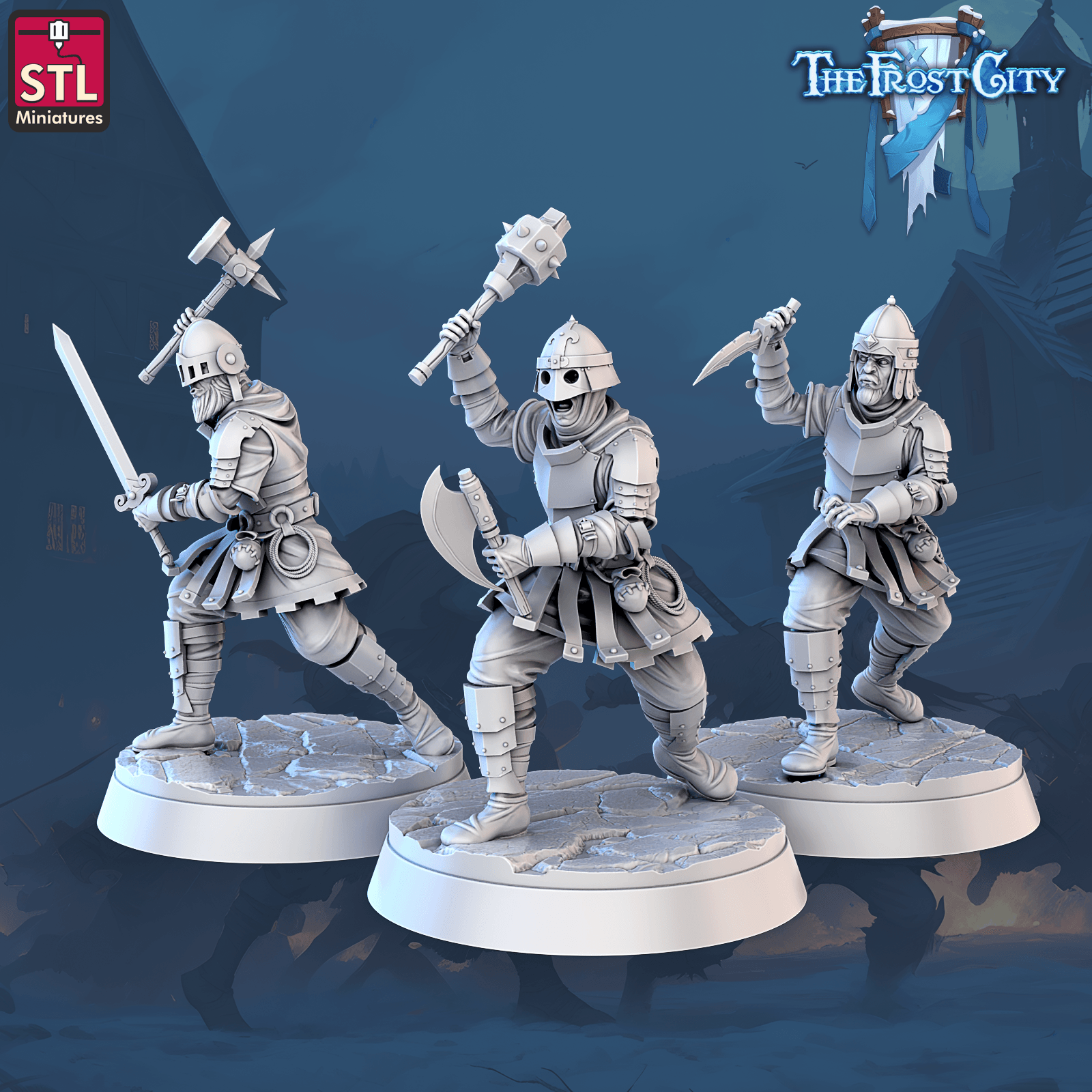 3D Printed STL Miniatures The Frost City Army Knights - Modular 28 - 32mm War Gaming D&D