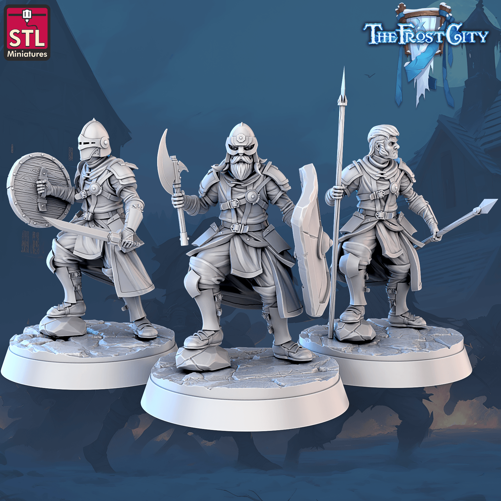 3D Printed STL Miniatures The Frost City Army Knights - Modular 28 - 32mm War Gaming D&D