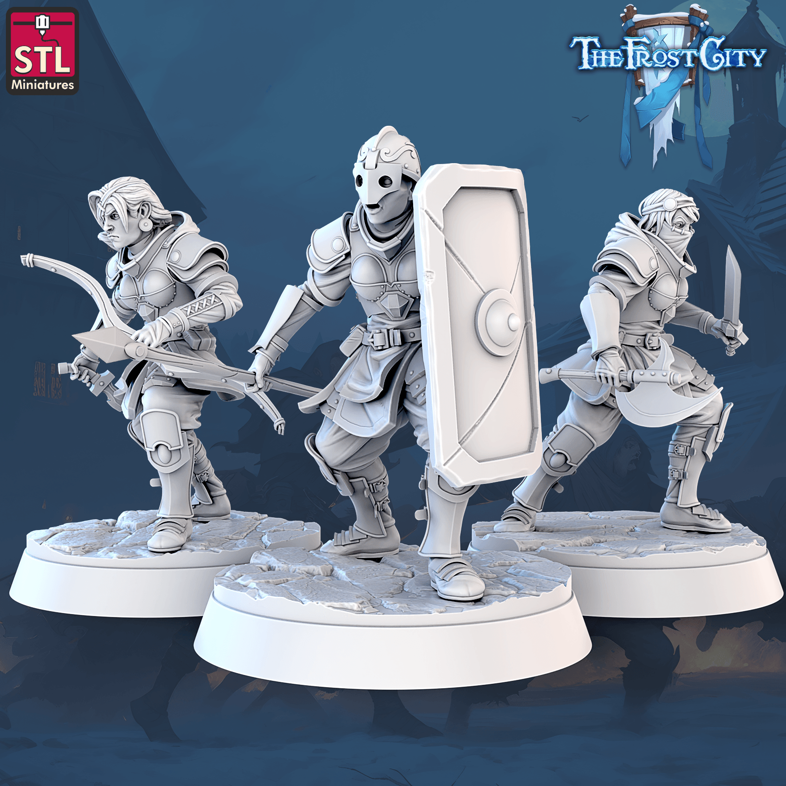 3D Printed STL Miniatures The Frost City Army Knights - Modular 28 - 32mm War Gaming D&D