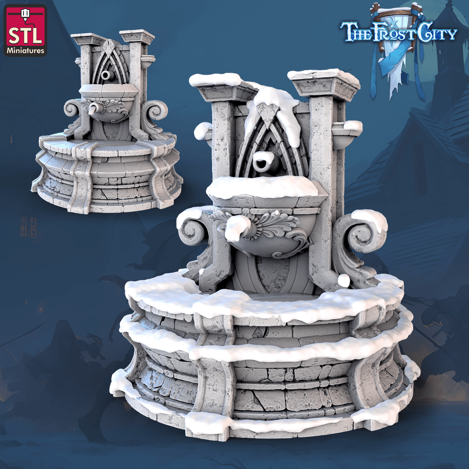 3D Printed STL Miniatures The Frost City Fountain 28 - 32mm War Gaming D&D
