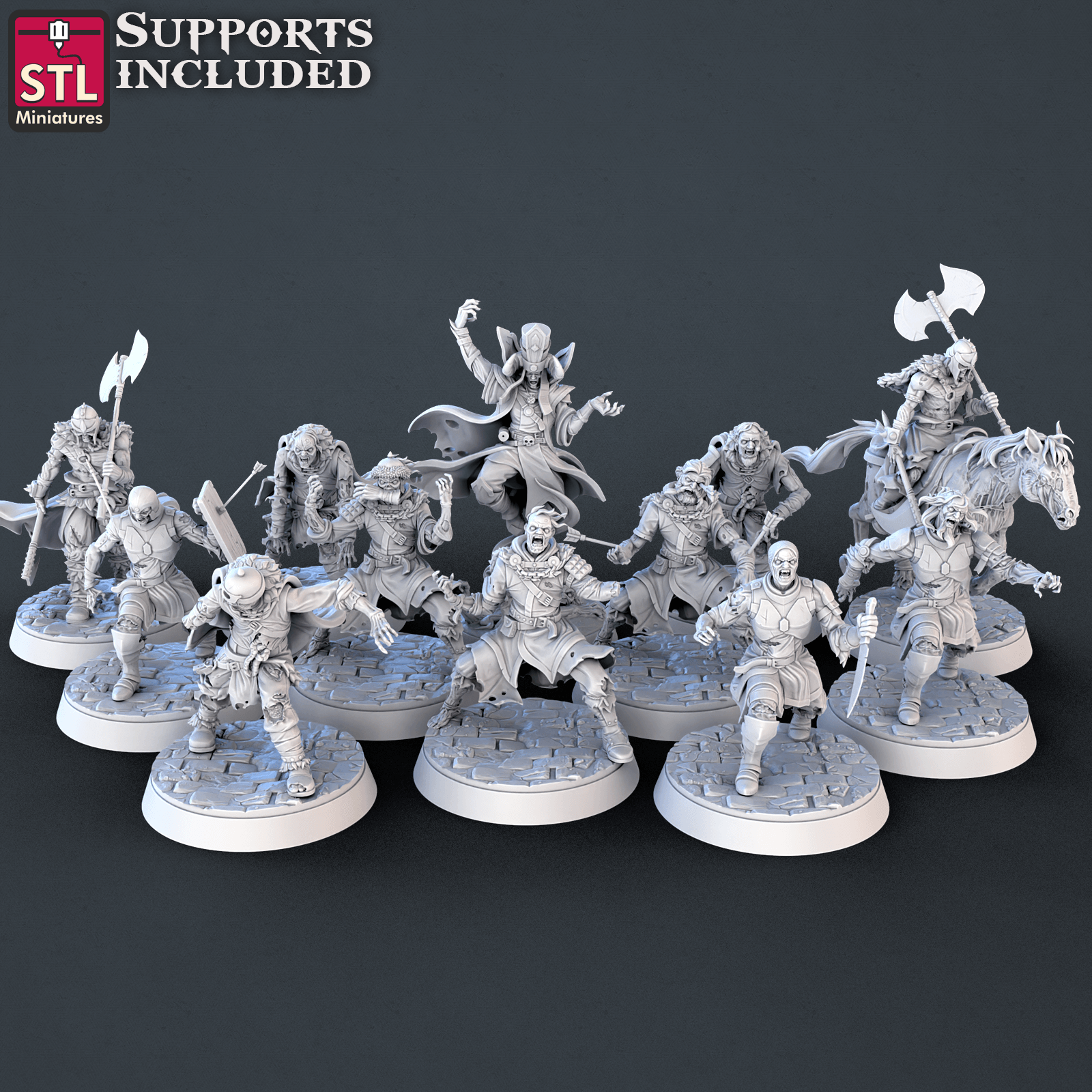 3D Printed STL Miniatures Undead Set 28mm - 32mm War Gaming D&D