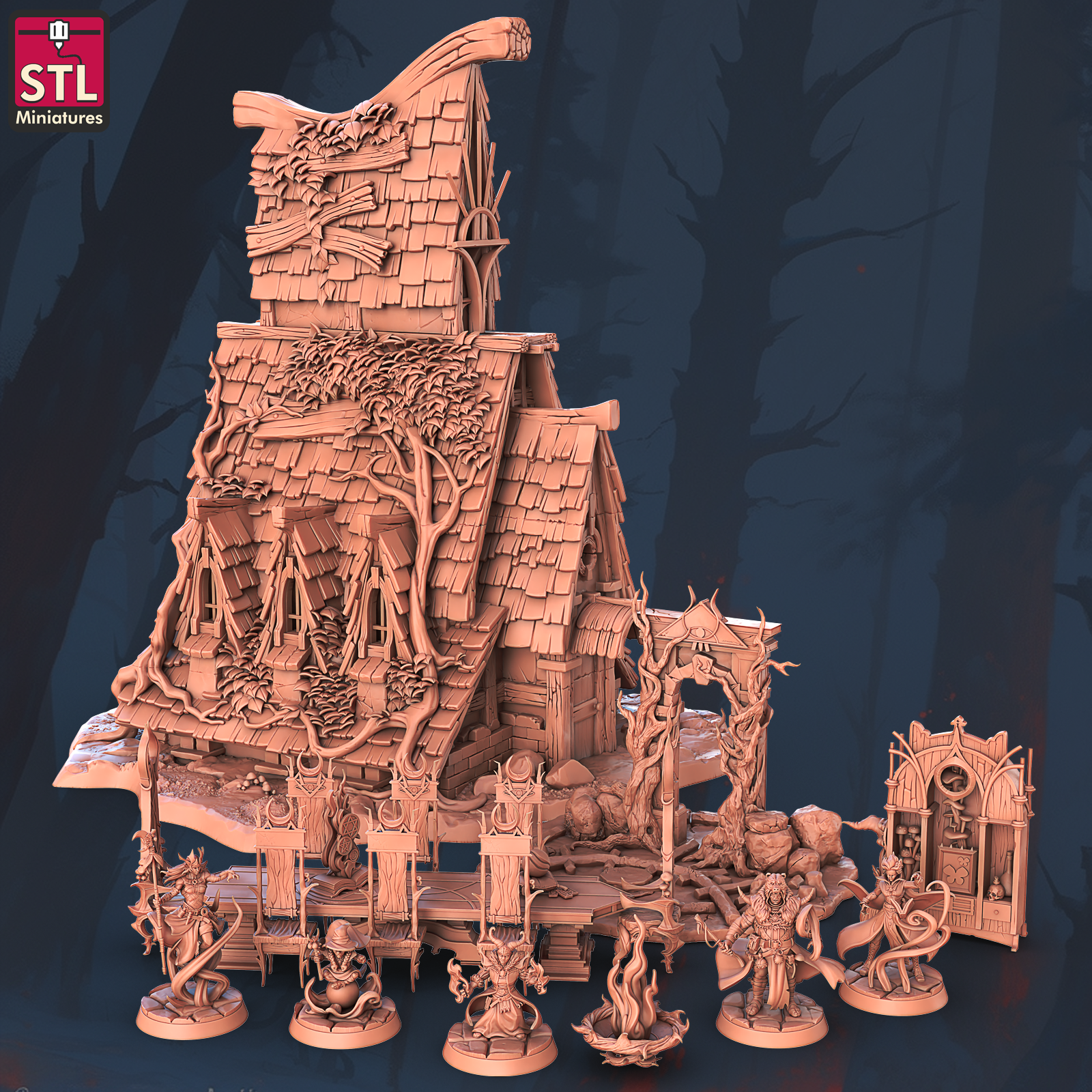 3D Printed STL Miniatures Witches Council Set 28 - 32mm War Gaming D&D
