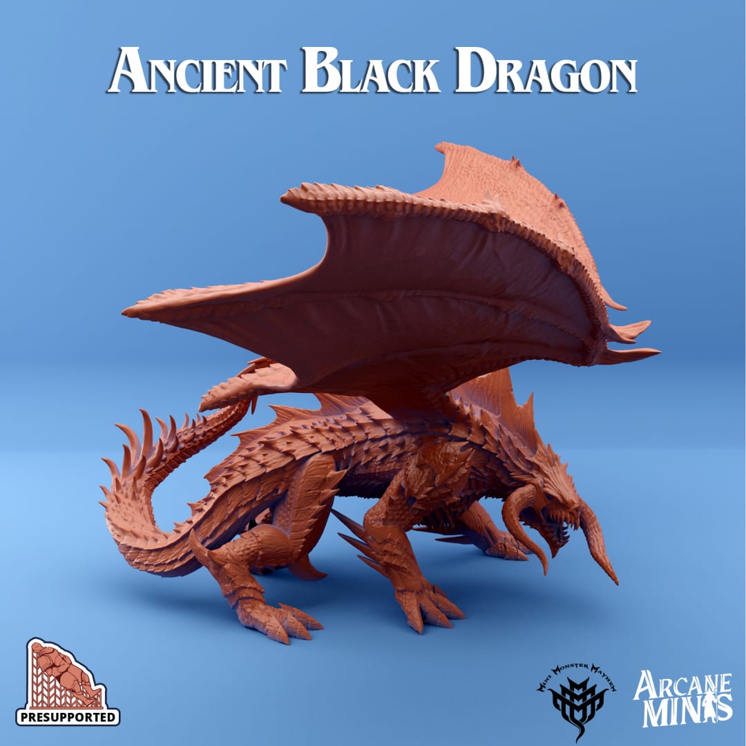 3D Printed Sordane Publishing Ancient Black Dragon 28 32mm D&D