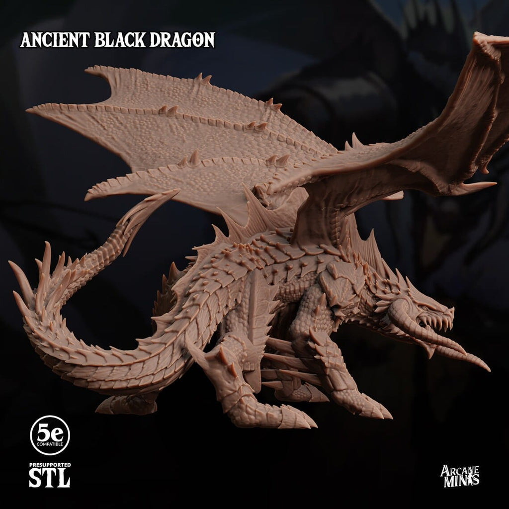 3D Printed Sordane Publishing Ancient Black Dragon 28 32mm D&D