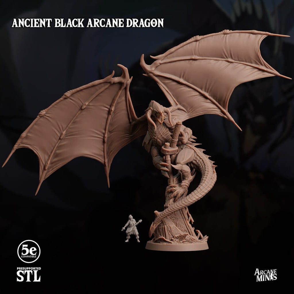 3D Printed Sordane Publishing Anicent Black Arcane Dragon 28 32mm D&D