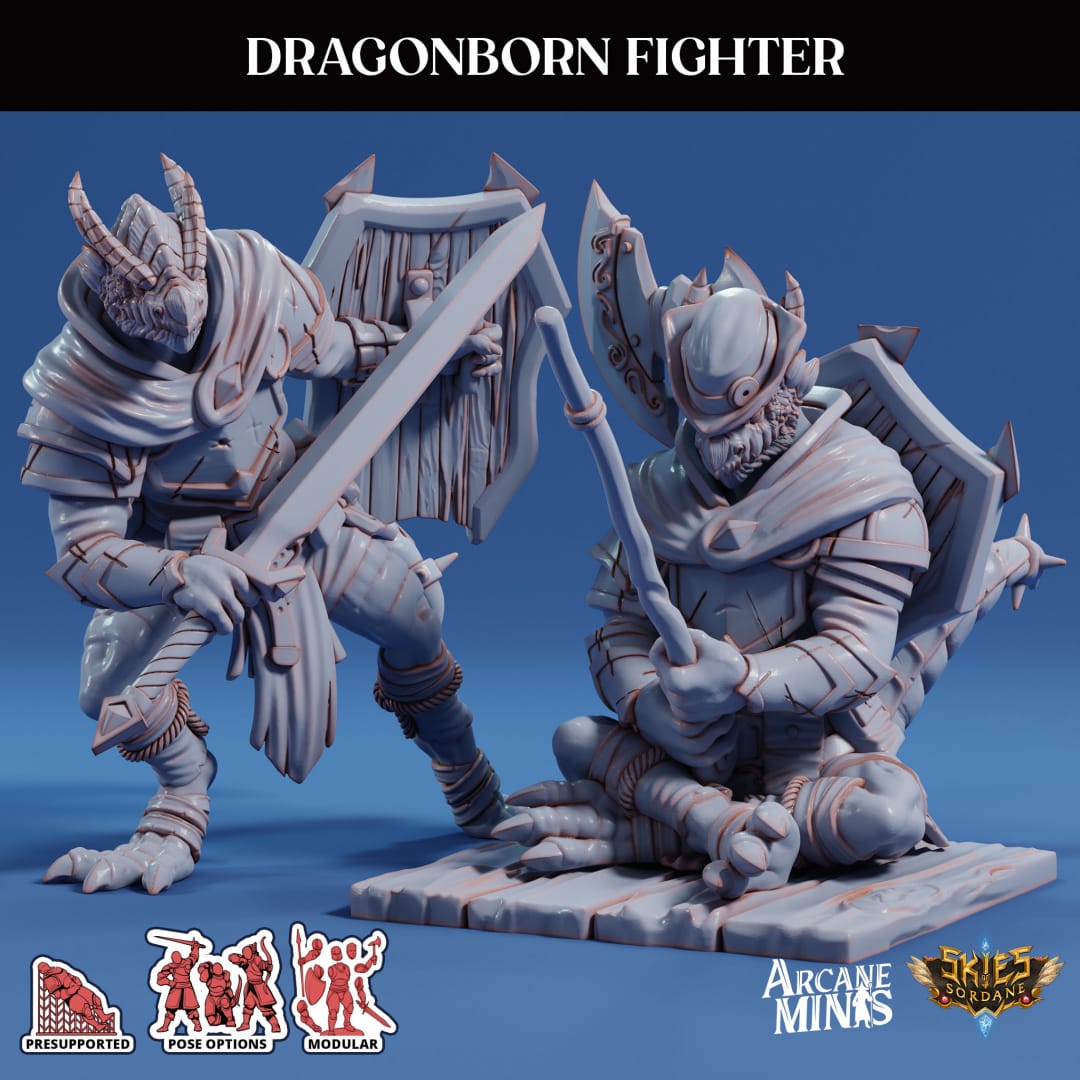 3D Printed Sordane Publishing Arcane Minis Dragonborn Fighter Scrapper Pirates Set 28 32mm D&D