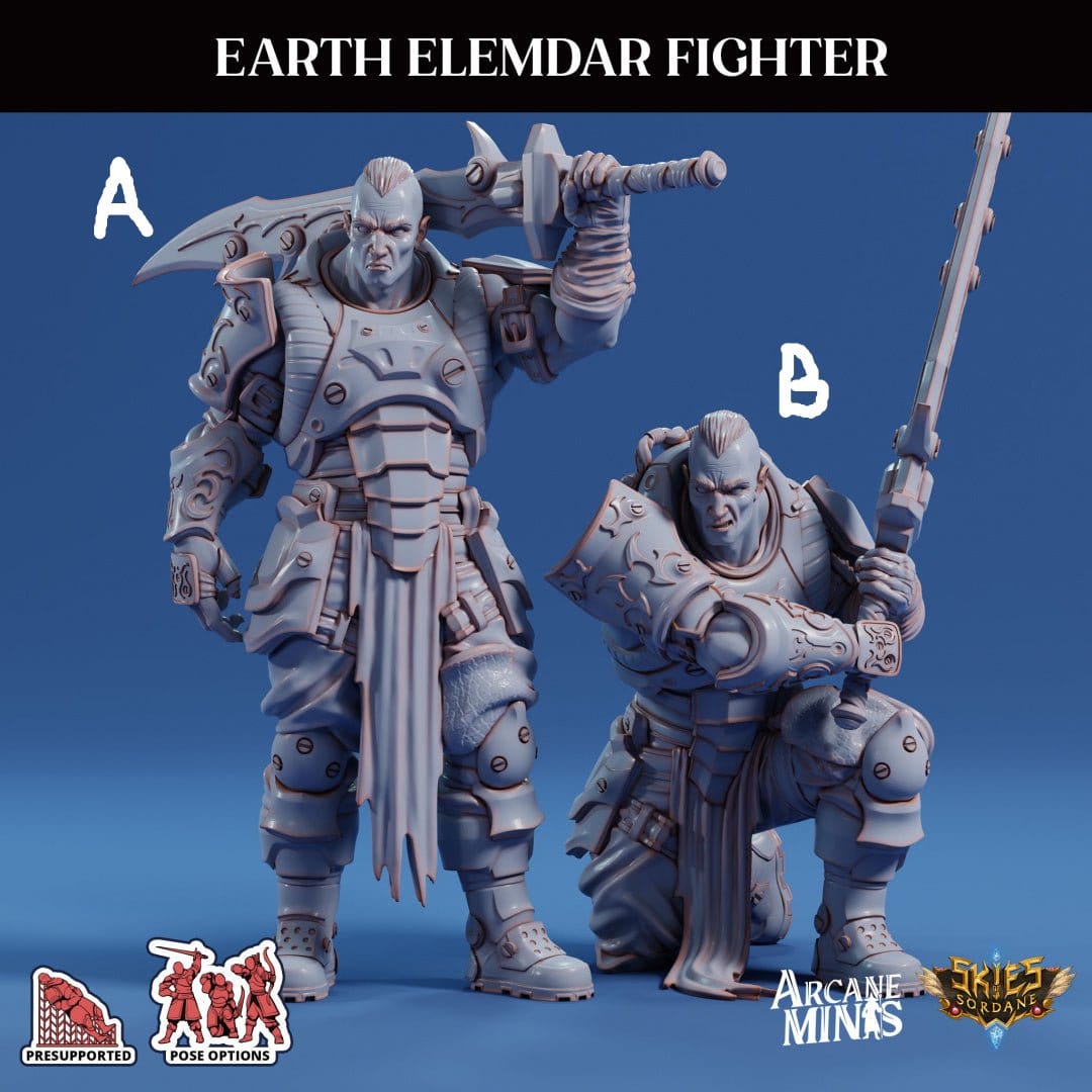 3D Printed Sordane Publishing Arcane Minis Earth Elemdar Fighter Mighty Skies A Sordane Stories Set 28 32mm D&D