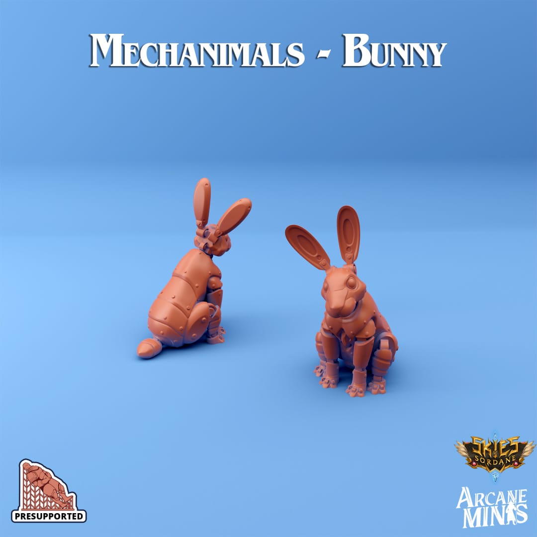 3D Printed Sordane Publishing Arcane Minis Mechanimals Set Mechanimal Bunny 28 32mm D&D