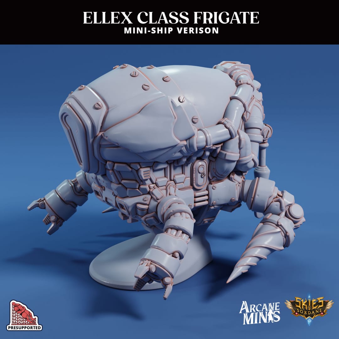 3D Printed Sordane Publishing Arcane Minis Mini Ship - Ellex Frigate 28 32mm D&D