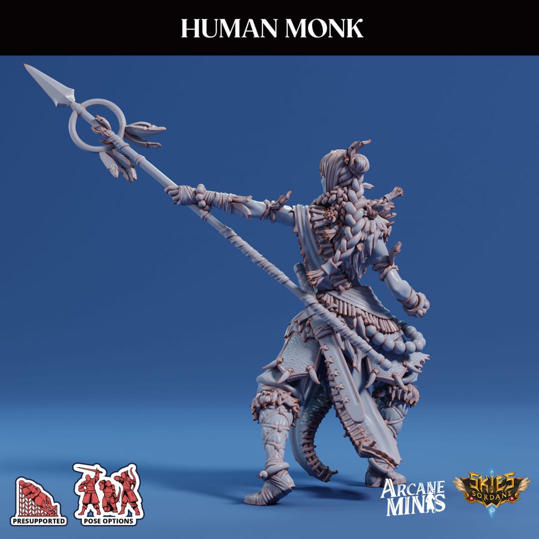 3D Printed Sordane Publishing Human Monk Female 28 32mm D&D