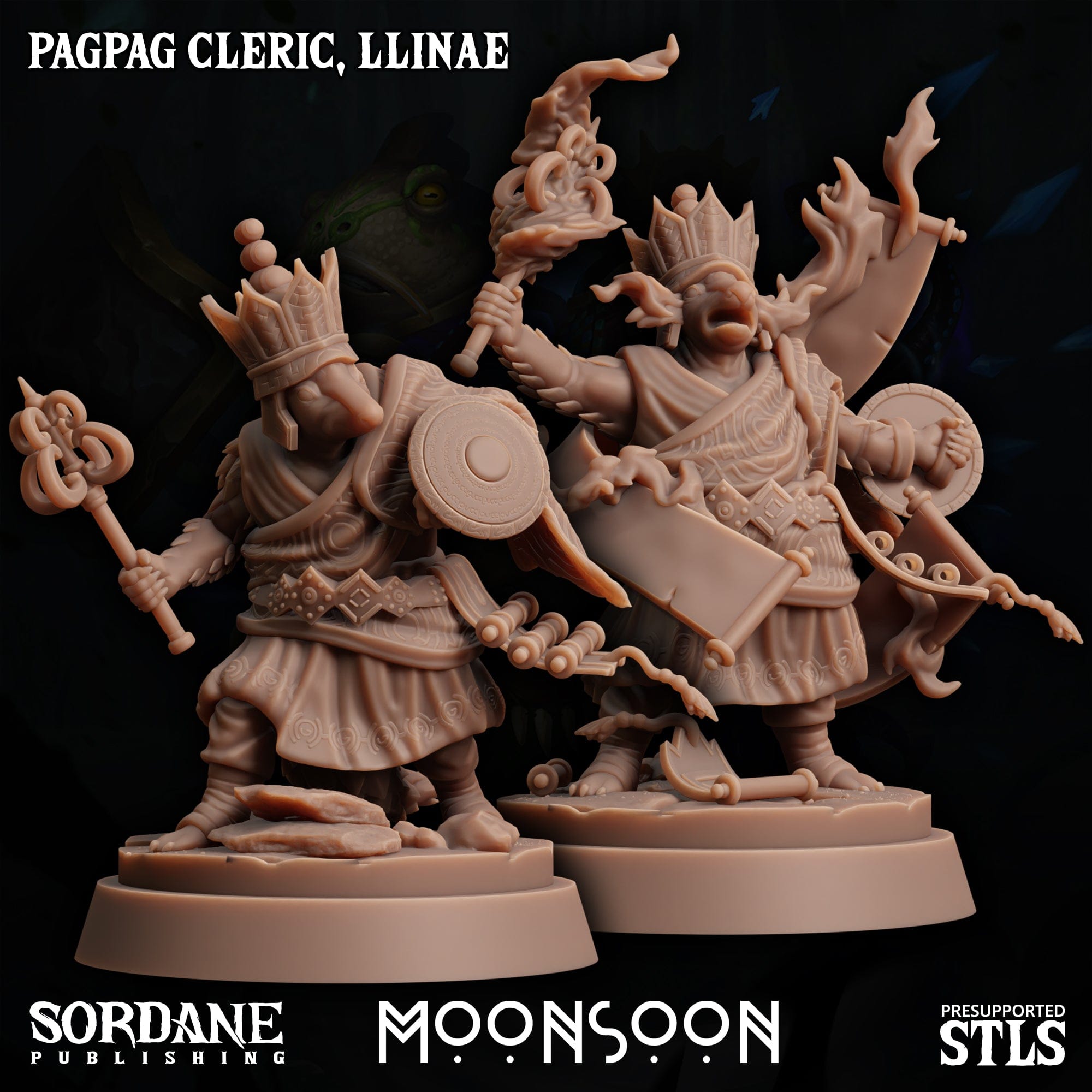 3D Printed Sordane Publishing Pagpag Cleric, Llinae Moonsoon 28 32mm D&D