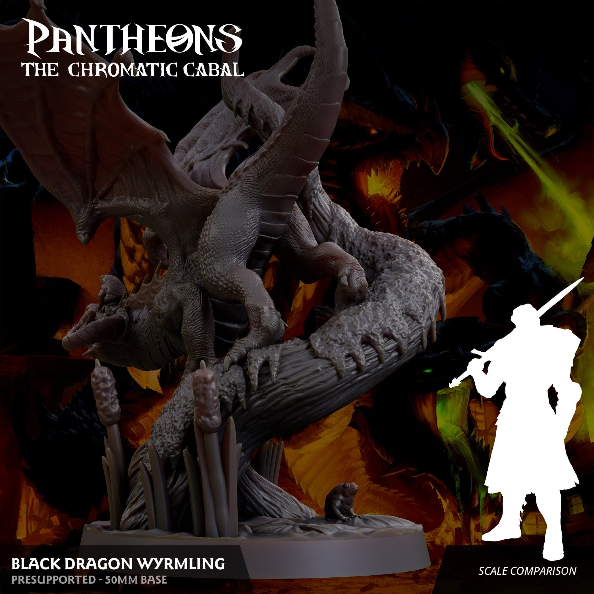 3D Printed Sordane Publishing Wyrmling Black Dragon Pantheons - The Chromatic Cabal 28 32mm D&D