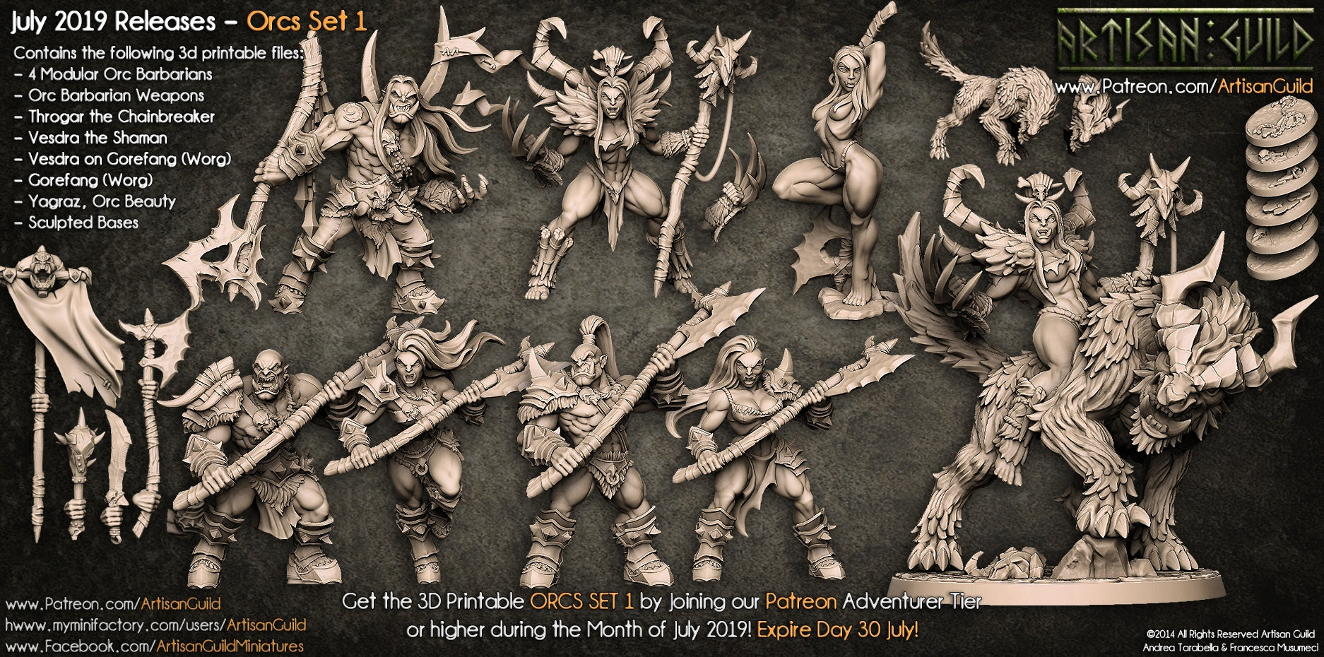 3D Printed Artisan Guild Vesdra the Shaman Orc Barbarians Set  28mm 32mm
