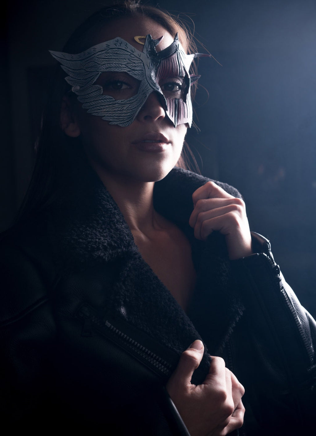 Angel Devil Handmade Genuine Leather Mask in Red and White for Masquerades Halloween or Cosplay- Good vs. Evil